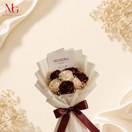 Bouquet de 5 Fleurs en Satin