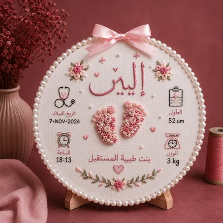 لوحة تطريز مخصصة لإعلان قدوم مولودة