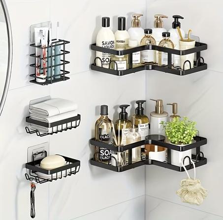 5 قطع رفوف لتنظيم الحمام المعدنية إينوكس