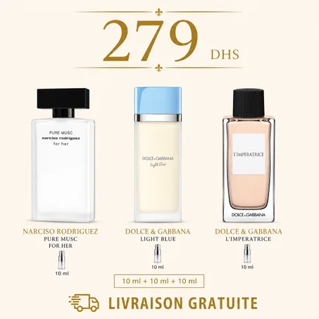 10 ML light blue edt + 10 ML l'impératrice + 10 ML pure musc