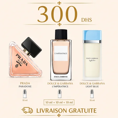 10 ML prada paradoxe + 10 ML l'impératrice edt + 10 ML light blue edt