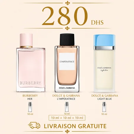 10 ML burberry her + 10 ML l'impératrice edt + 10 ML light blue edt