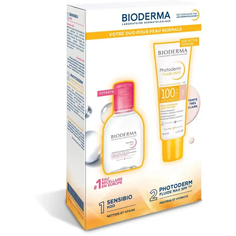 BIODERMA PACK Photoderm MAX Fluide SPF100 Teinte Très Claire 40ml +Sensibio H2O 100ml