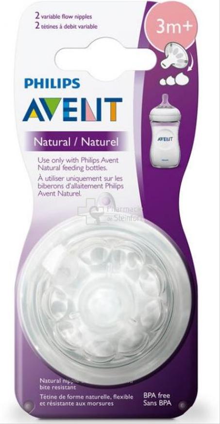 AVENT NATURAL 2 TETINES 3M+ VARIABLE