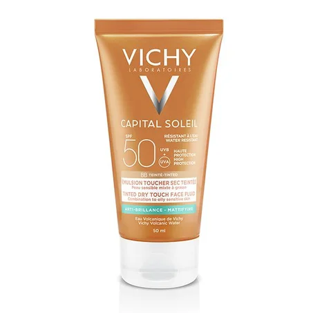 VICHY CAPITAL SOLEIL BB ÉMULSION TOUCHER SEC TEINTÉE SPF50 PEAU SENSIBLE MIXTE À GRASSE 50ML