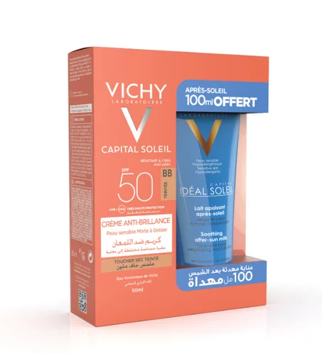 VICHY CAPITAL SOLEIL CREME ANTI-BRILLANT TEINTE + APRES SOLEIL 100ML PACK