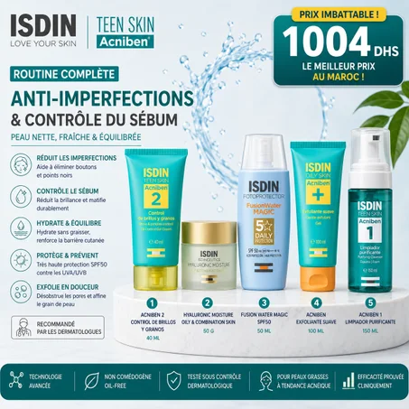 Pack ISDIN Acniben & Hyaluronic Moisture – Routine Complète Peaux Mixtes à Grasses
