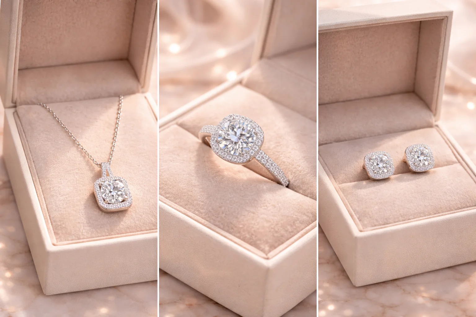 Éclat Royale – Ensemble de bijoux élégant : collier+bague+boucles d’oreilles.