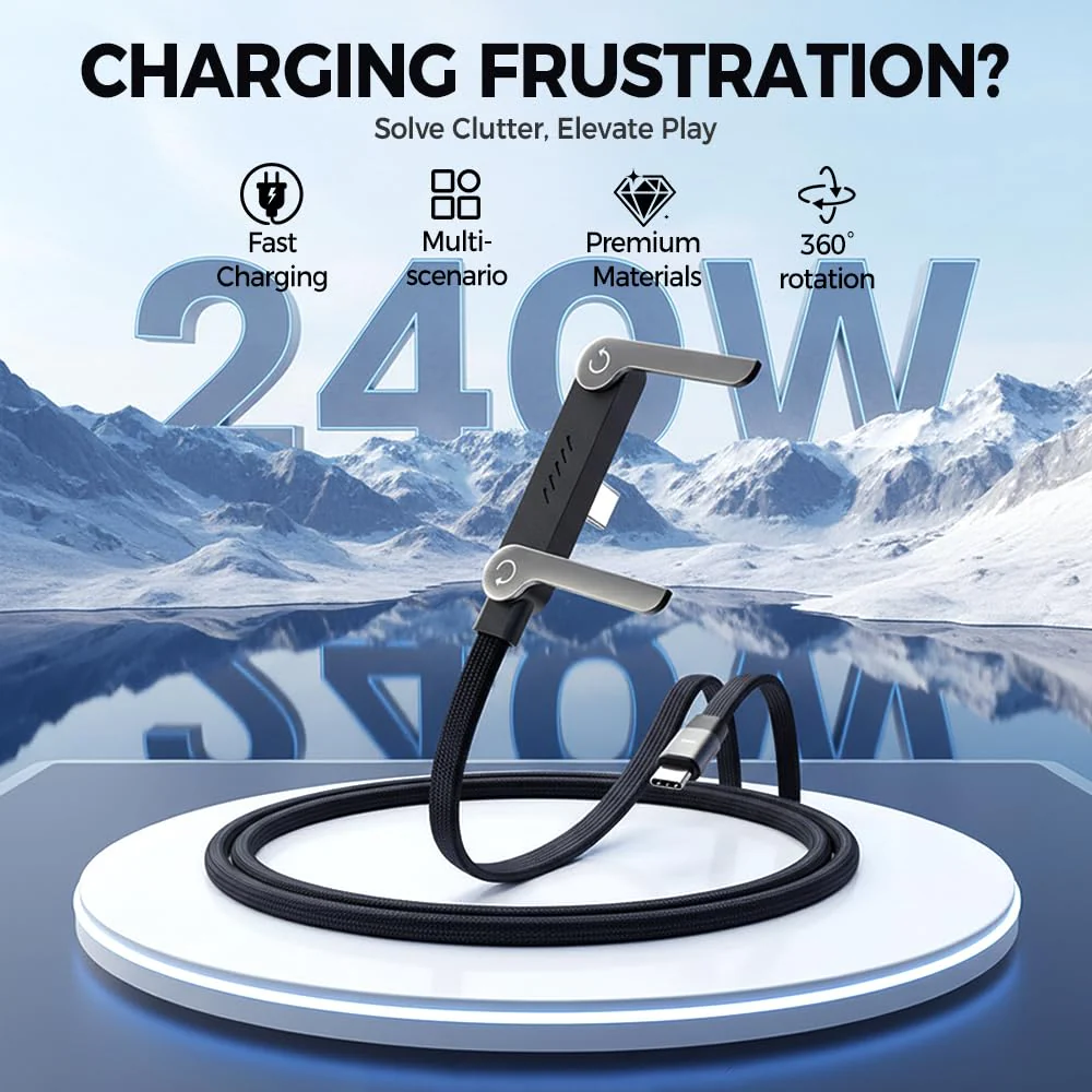 Câble de recharge rapide 240 W avec support pour téléphone réglable