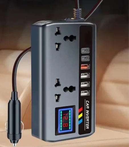 Onduleur Auto 12V/24V vers 220V — 9 Ports de Charge, 200W.