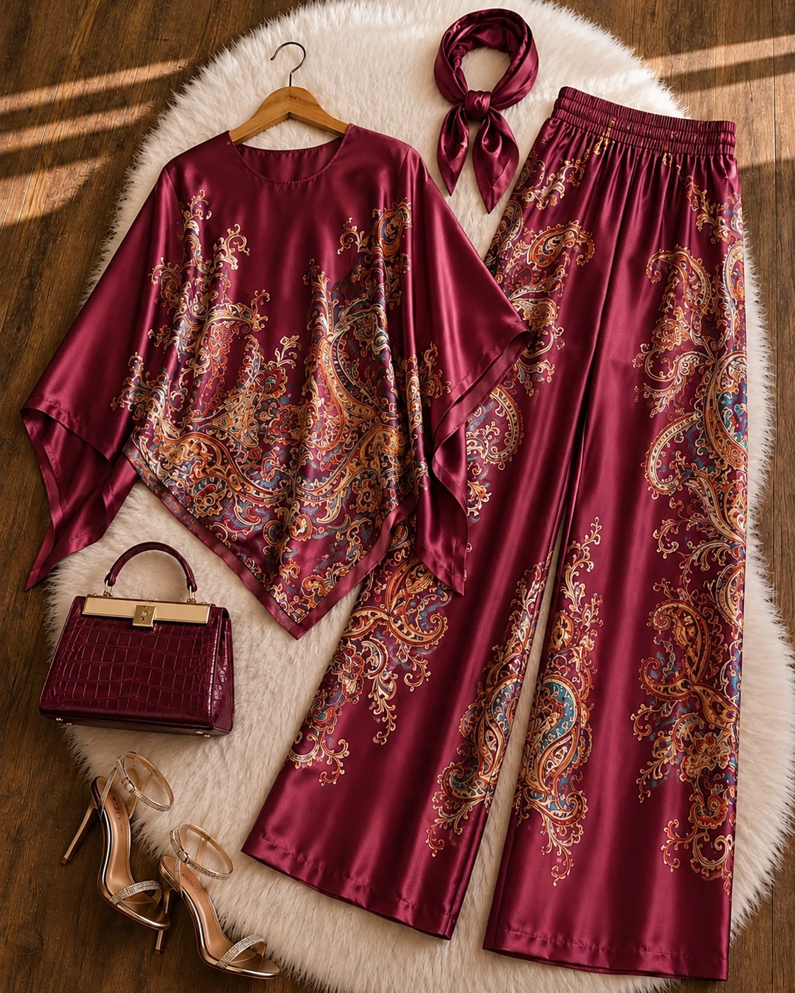 Ensemble Satin Élégance – طقم ساتان راقٍ بلمسة فاخرة