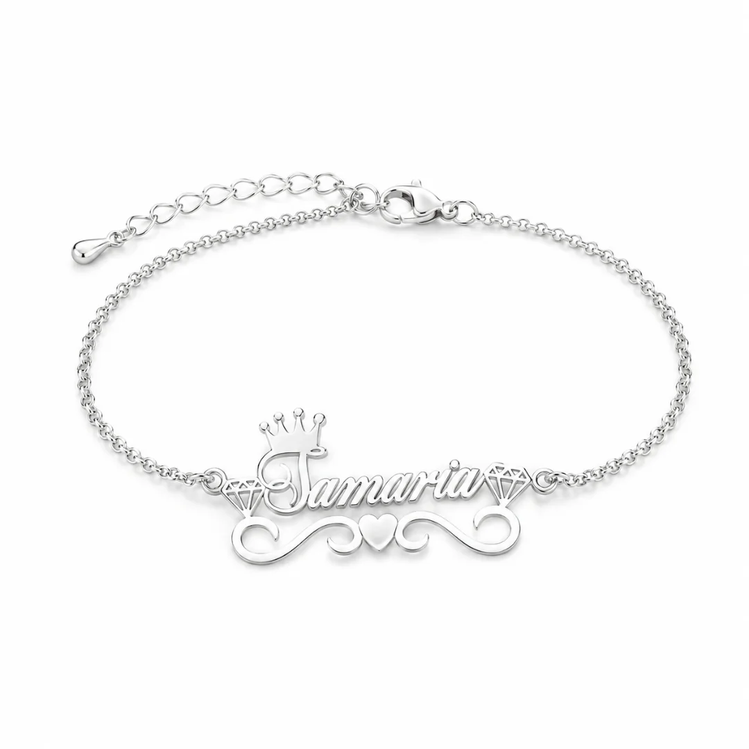 خلخال مخصص باسمك | قلب وتاج ذهبي | Custom Name Anklet Gold & Silver