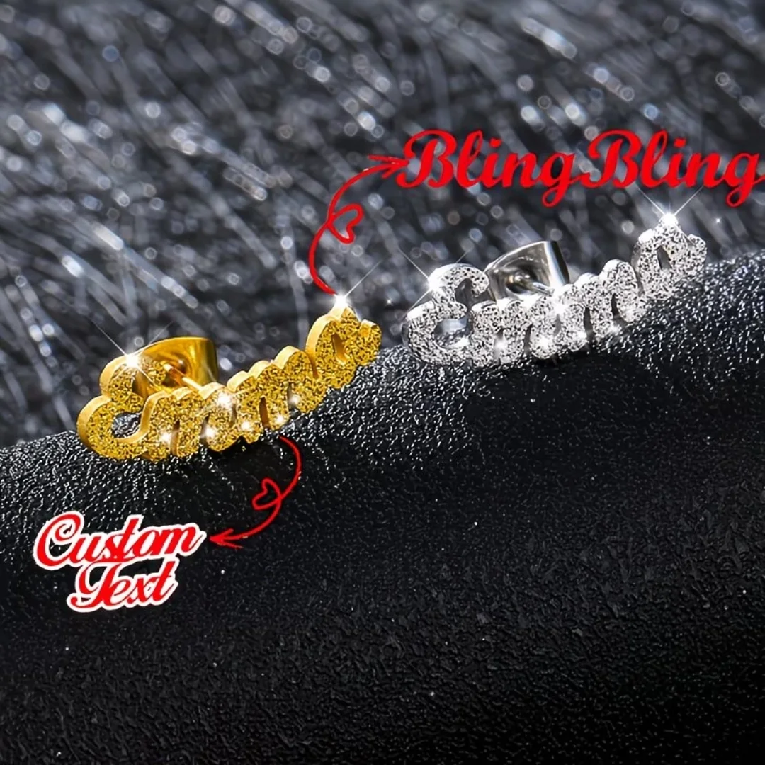 أقراط الاسم المرصعة بالكريستال | Iced-Out Custom Name Stud Earrings