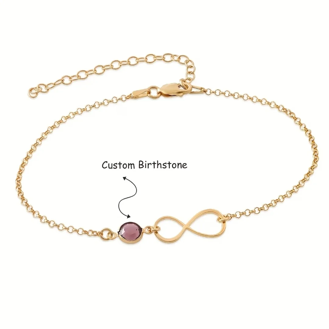 خلخال مخصص باسمك وحجر المولد | ذهبي وفضي | Custom Name & Birthstone Anklet