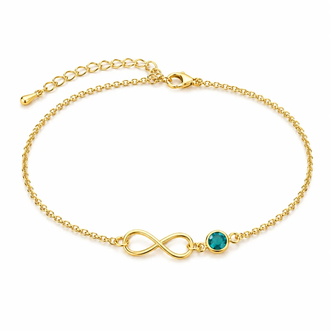خلخال مخصص باسمك وحجر المولد | ذهبي وفضي | Custom Name & Birthstone Anklet