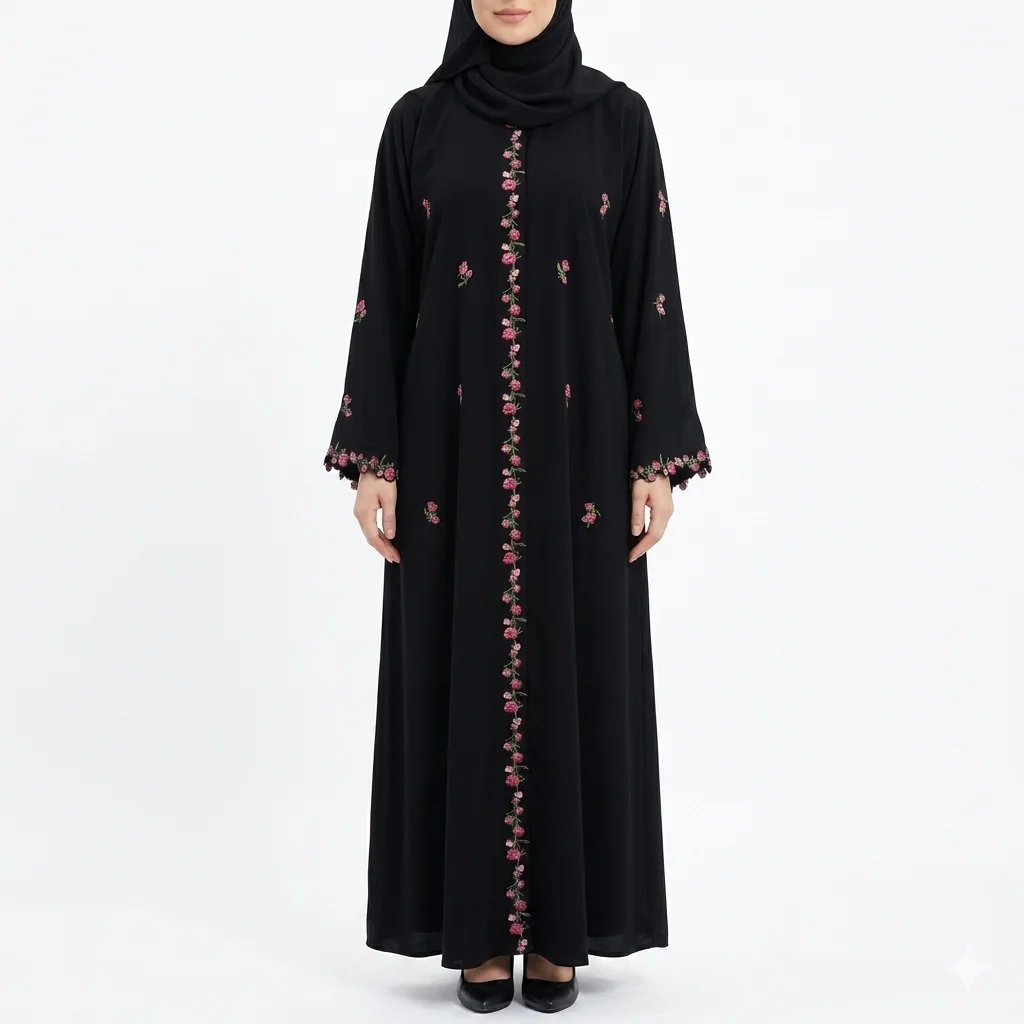 عباية ورد (أسود)