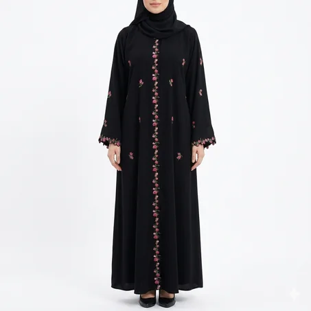 عباية ورد (أسود)
