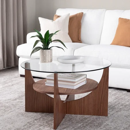 Table basse moderne en verre et bois – Design élégant