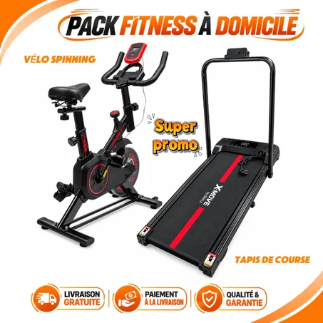 Pack Fitness à Domicile – Vélo Spinning & Tapis de Course Pliable
