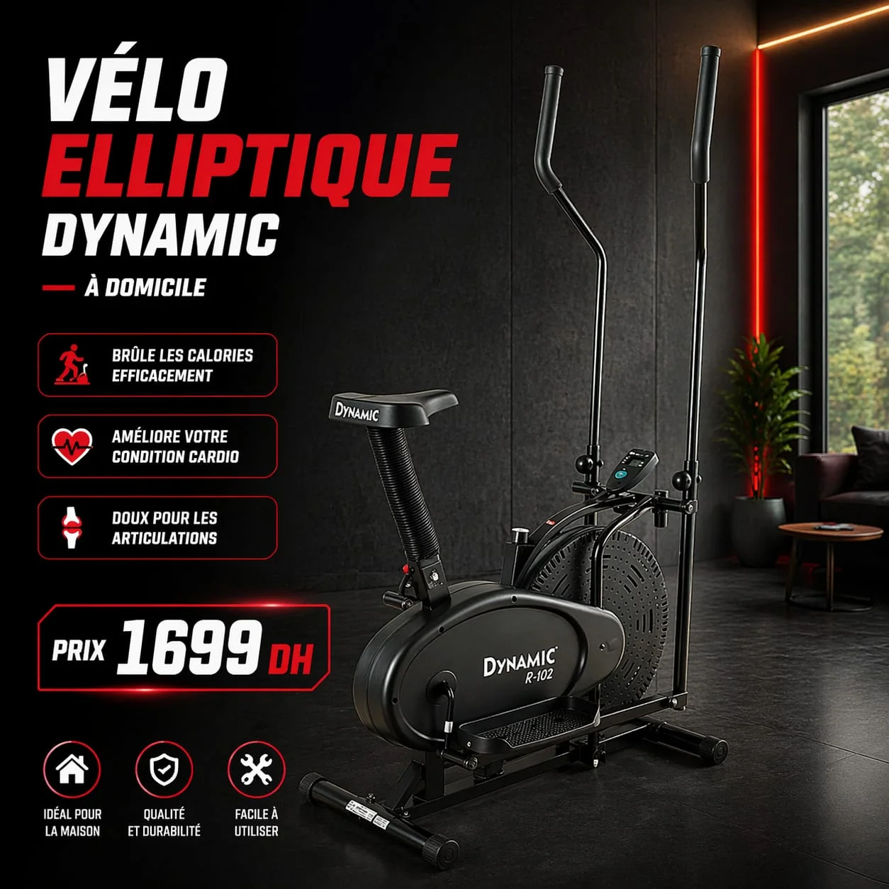 G.Vélo Elliptique Multifonction : Entraînement Cardio et Renforcement Musculaire à Domicile
