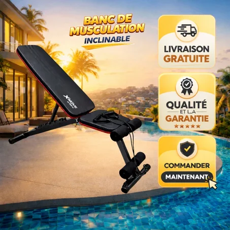 Entraînement complet : banc de musculation réglable noir avec élastiques