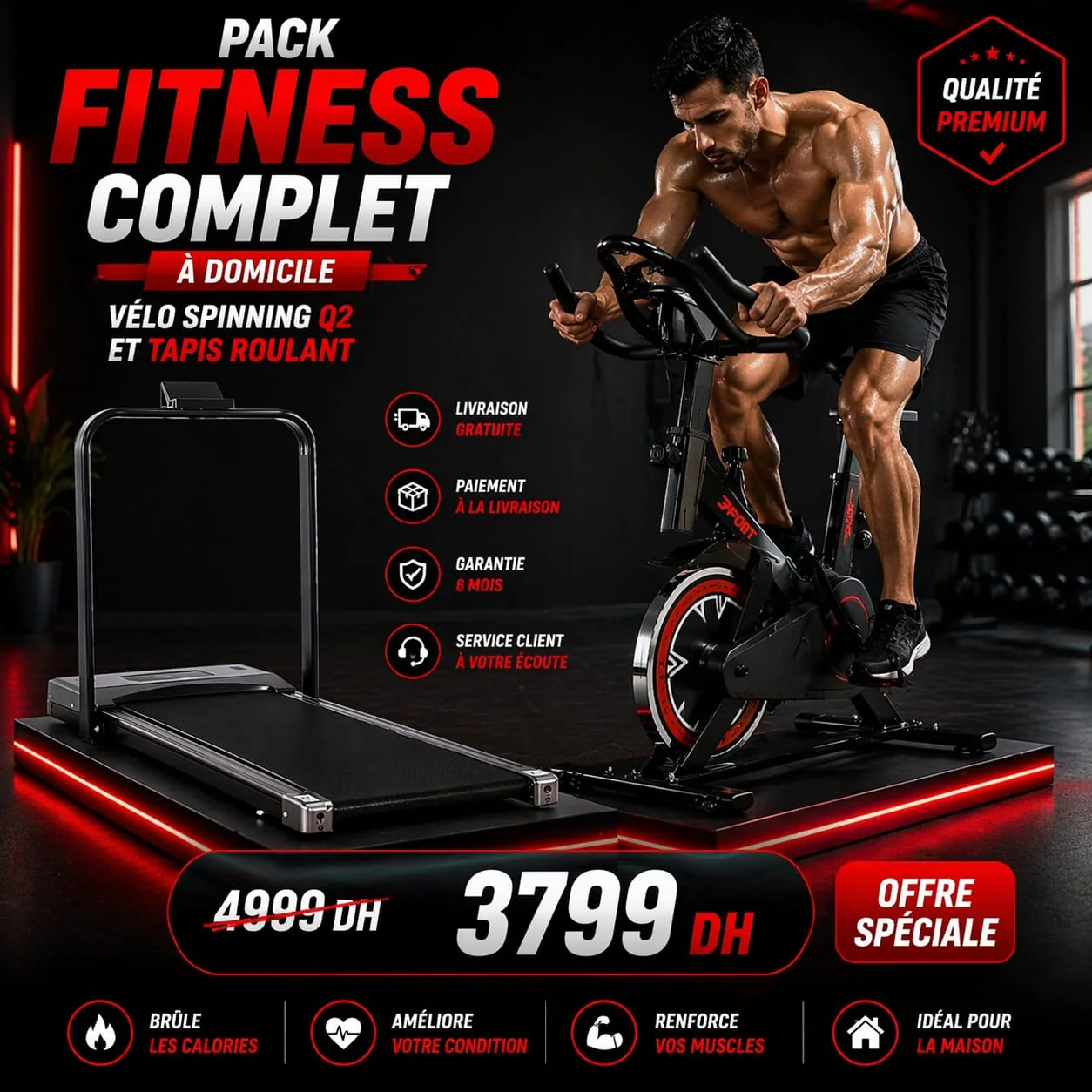 Ensemble Fitness à Domicile – Vélo Spinning Q2 & Tapis de course 🔥