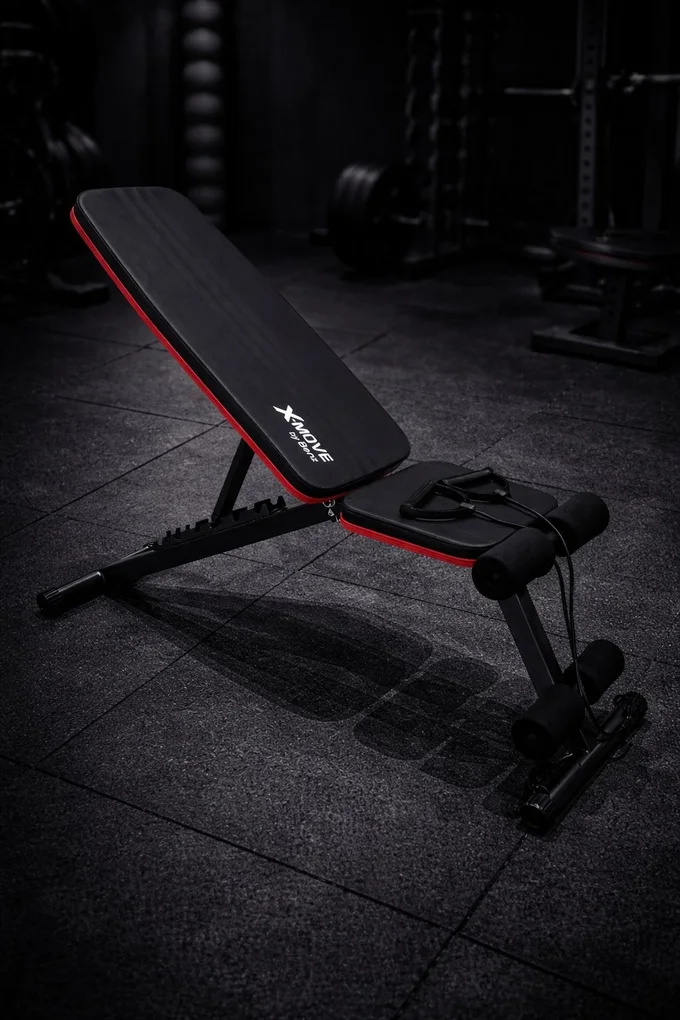 Entraînement complet : banc de musculation réglable noir avec élastiques