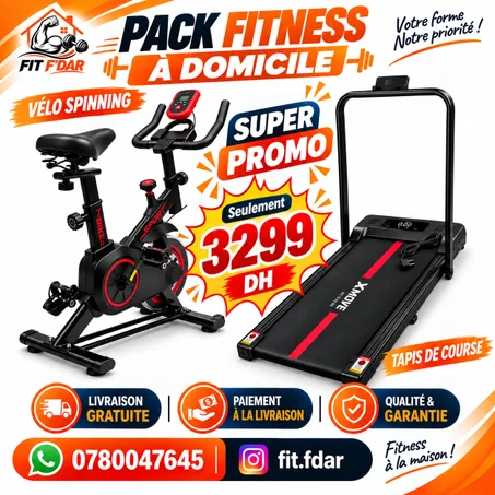 Pack Fitness à Domicile – Vélo Spinning & Tapis de Course Pliable