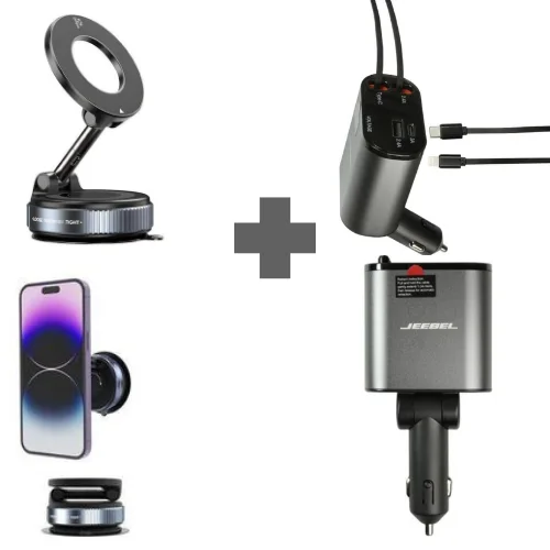 حامل هاتف مغناطيسي للسيارة - 360 درجة - k007 + شاحن السيارة الذكي 4 في 1 – قوة وأناقة