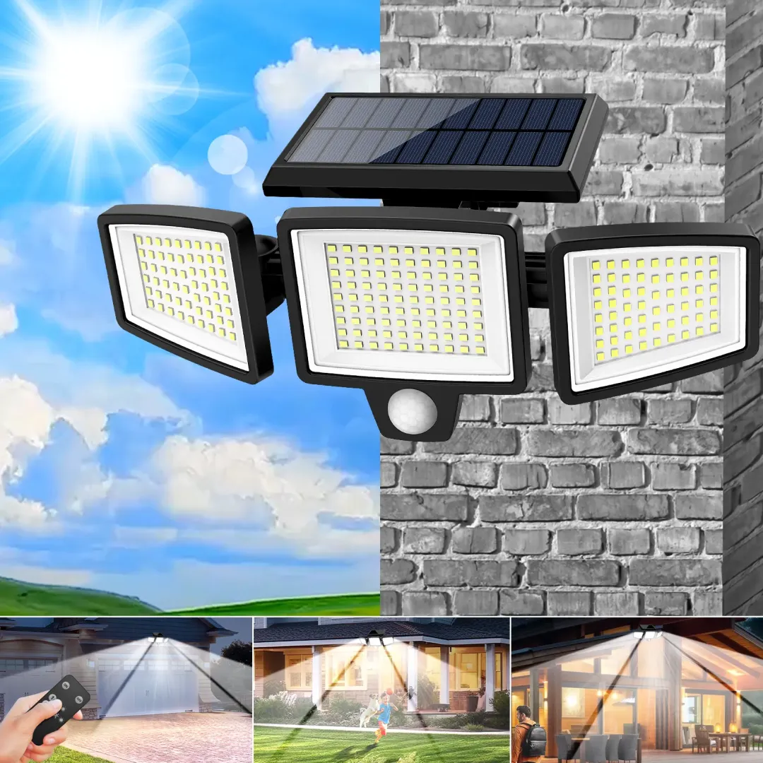Waterproof LED Solar Outdoor Light with 3 Spotlights – 3 Lighting Modes & Motion Detection