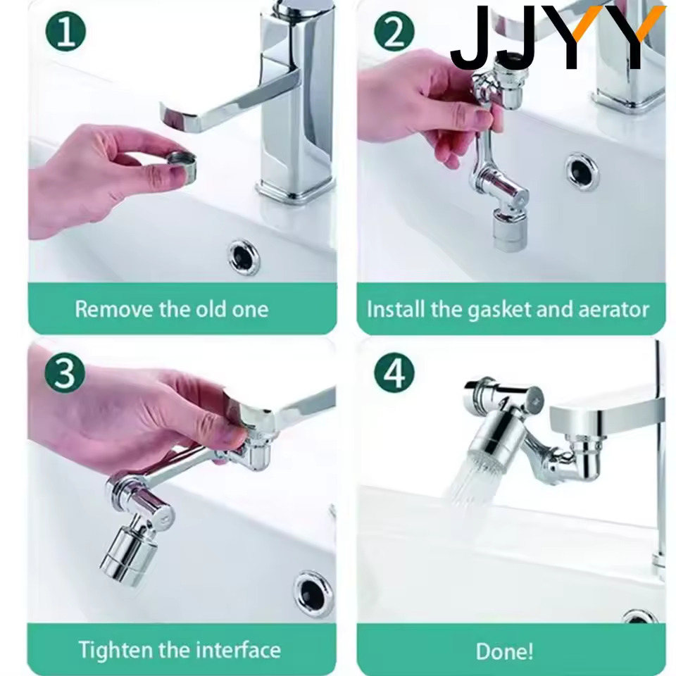 JJYY Universal 1080° Rotatable Robotic Arm Faucet Extender Plastic Splash Filter Bubbler Nozzle for Kitchen Bathroom