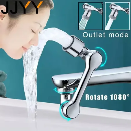 JJYY Universal 1080° Rotatable Robotic Arm Faucet Extender Plastic Splash Filter Bubbler Nozzle for Kitchen Bathroom