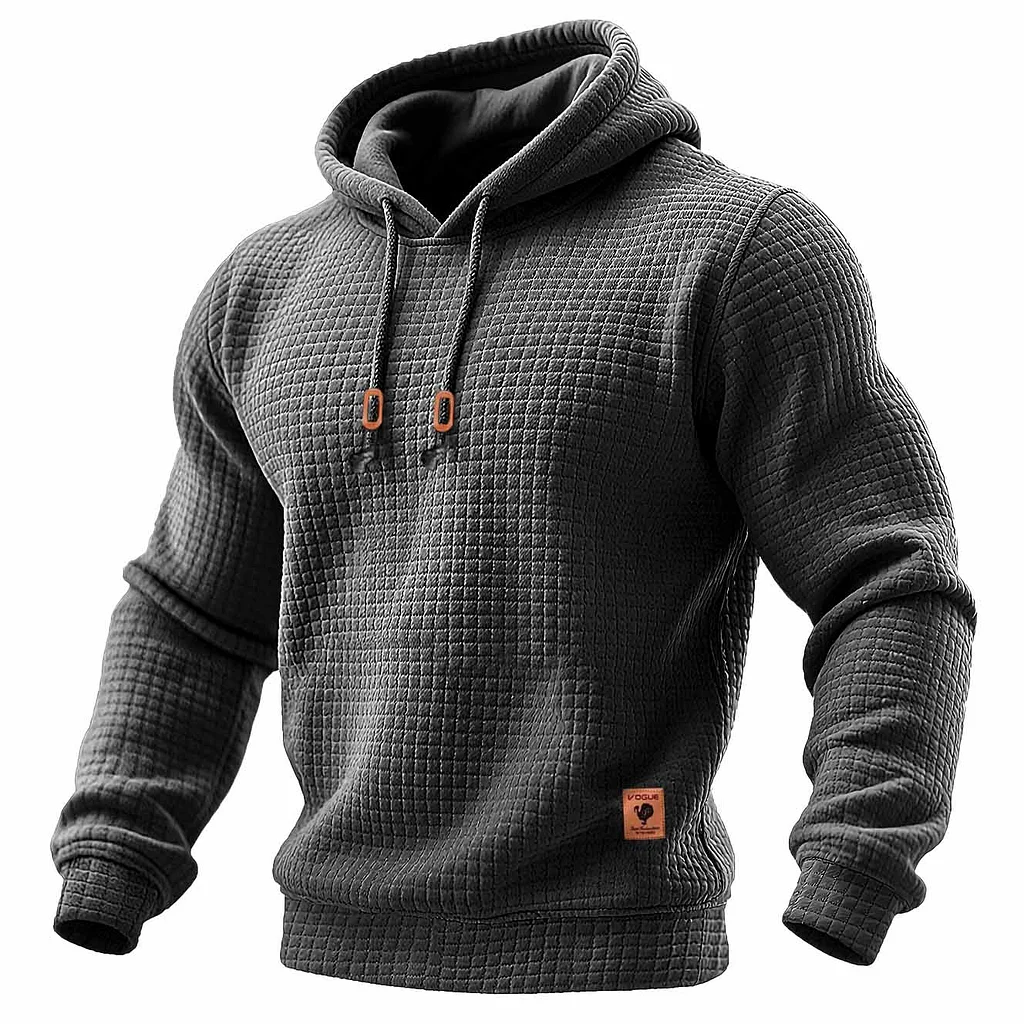 Men's Quilted Waffle Outdoor Sports Solid Color Long Sleeve Daily Tops Hoodie