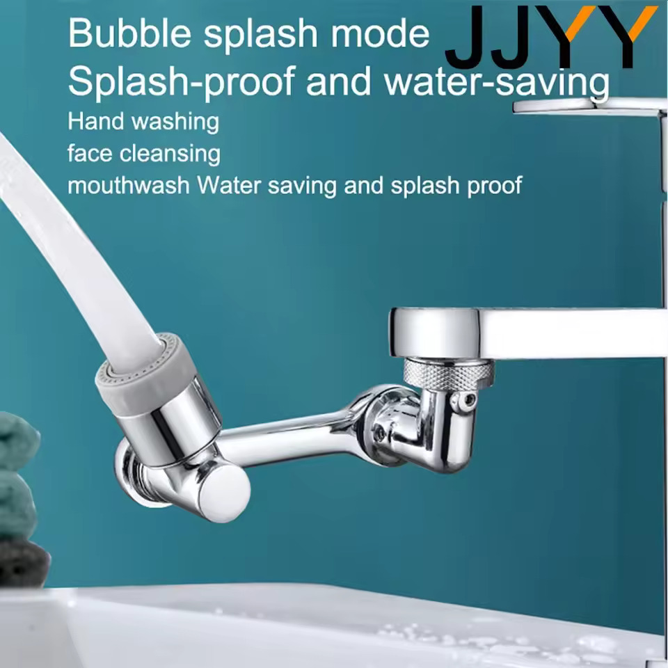 JJYY Universal 1080° Rotatable Robotic Arm Faucet Extender Plastic Splash Filter Bubbler Nozzle for Kitchen Bathroom