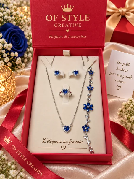 💙 Coffret Cœur Saphir & Fleurs 💎🌸✨