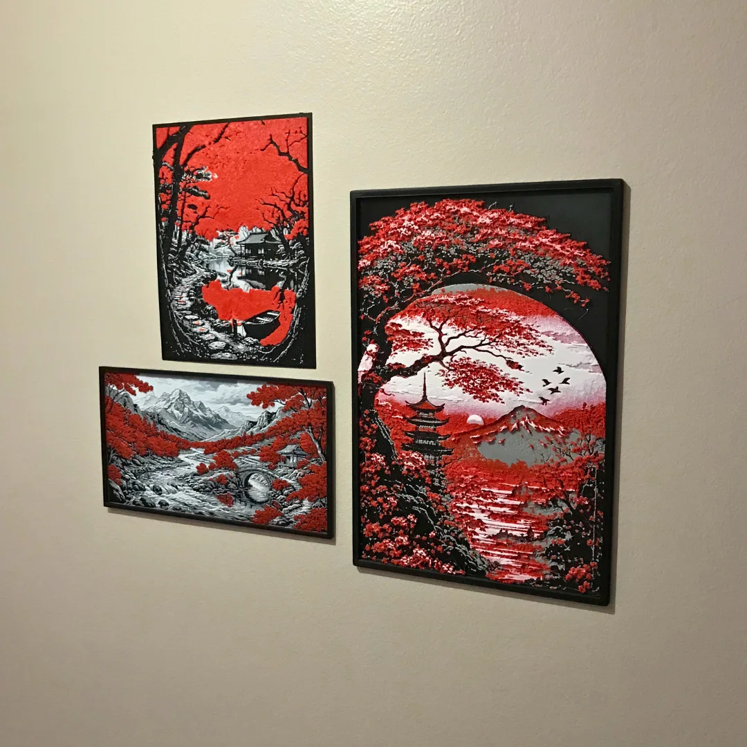 Pack - Tableau mural 3D style japonais rouge et noir
