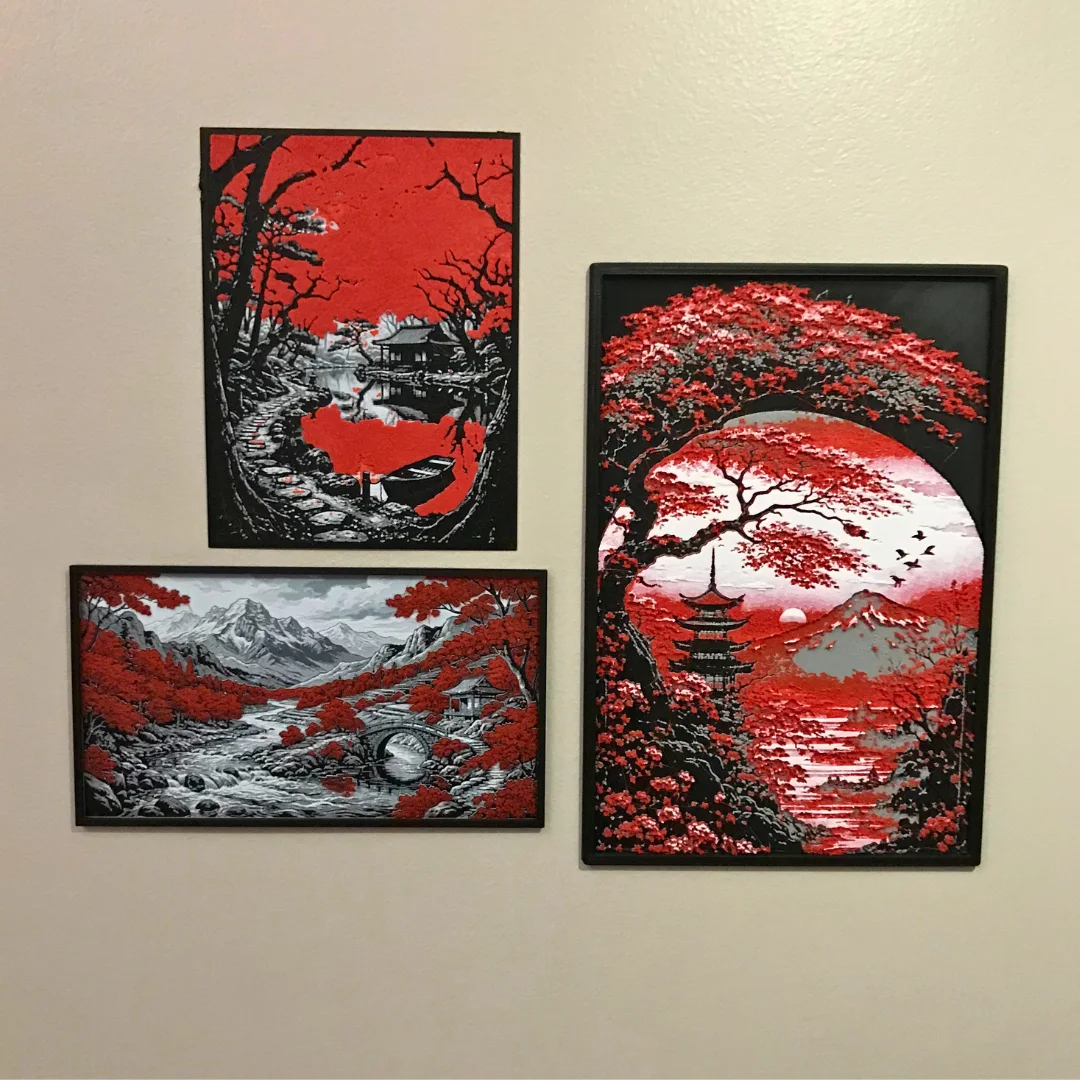 Pack - Tableau mural 3D style japonais rouge et noir