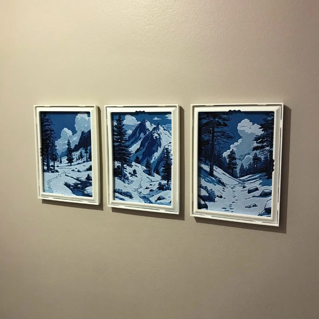 Pack - Tableau mural 3D style alpin bleu et blanc