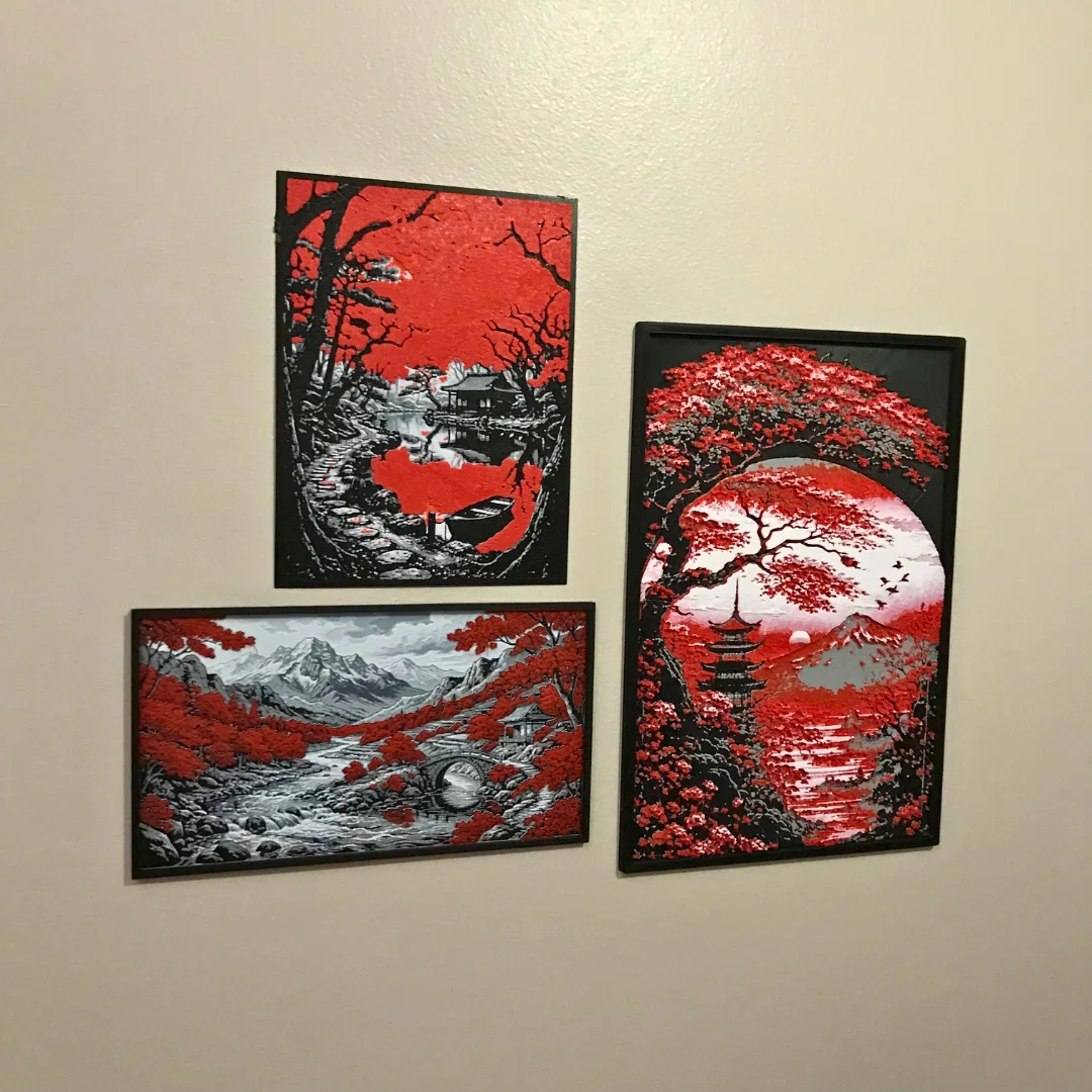 Pack - Tableau mural 3D style japonais rouge et noir