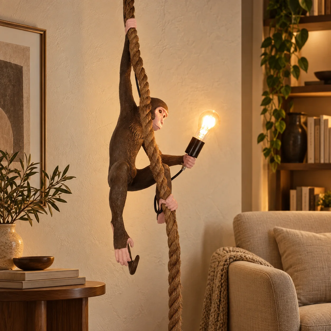 Lampe Singe Grimpant avec Corde – Décoration Murale