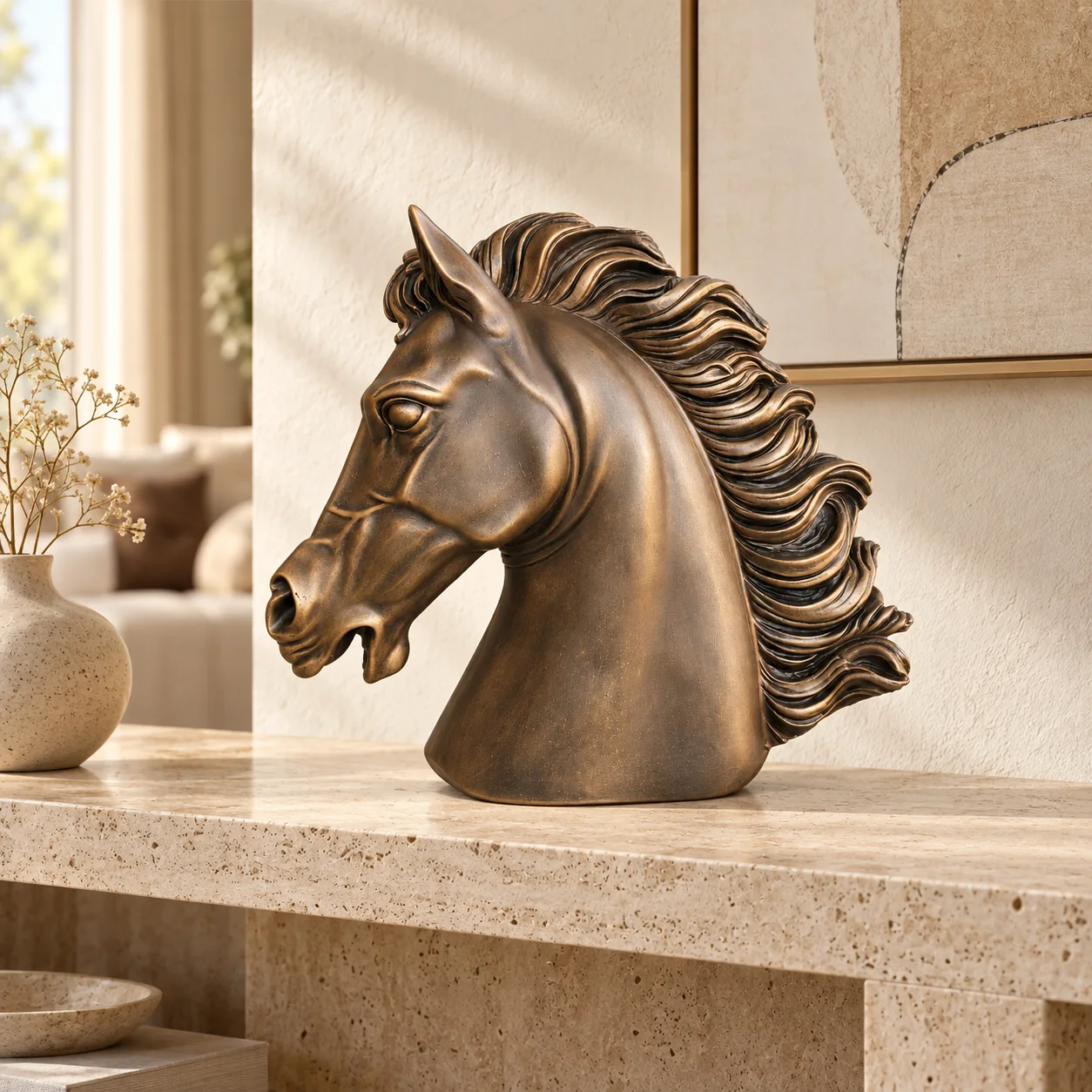 Tête de Cheval Majestueuse – Sculpture Décorative Bronze