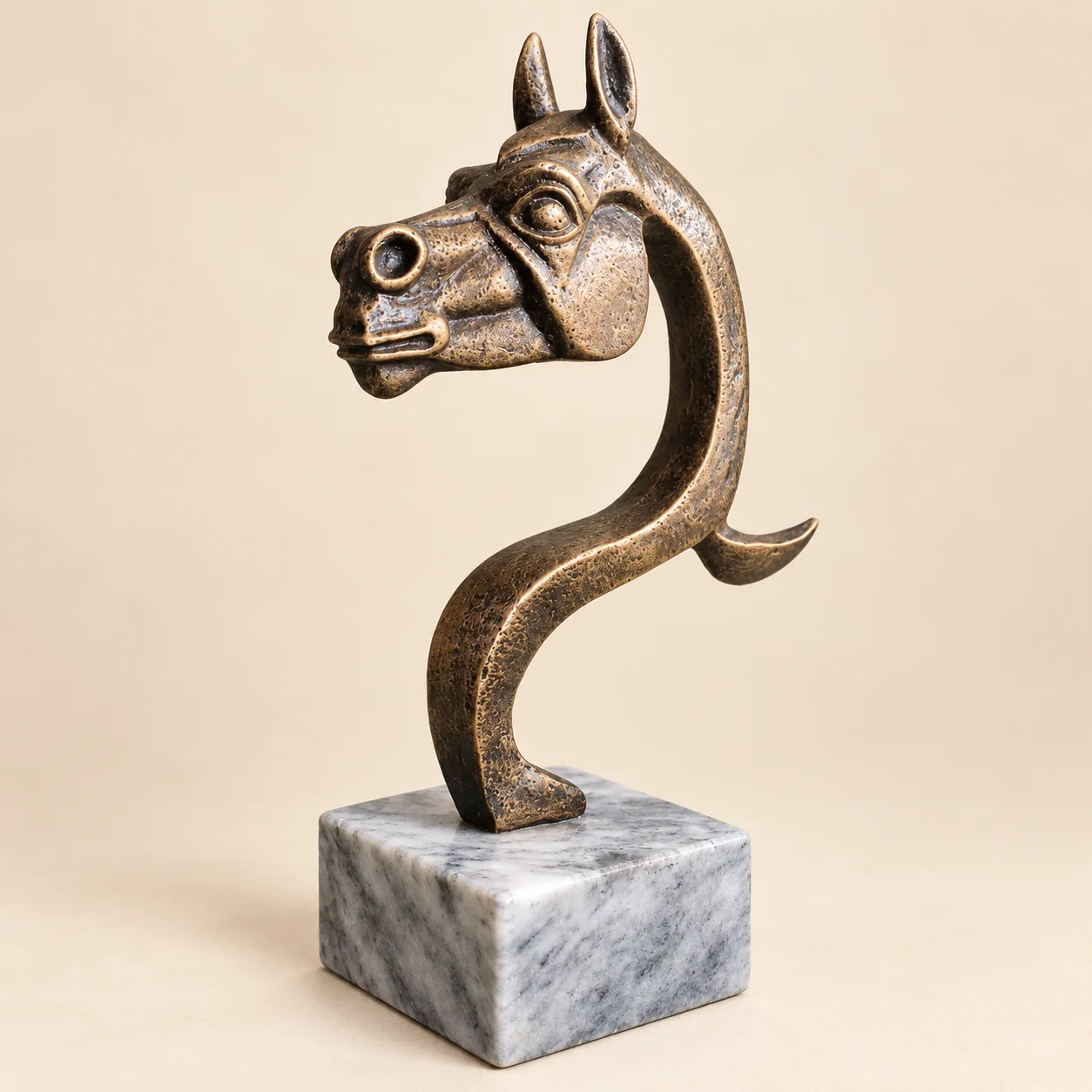 Tête de Cheval Abstraite – Sculpture Bronze sur Socle Marbré