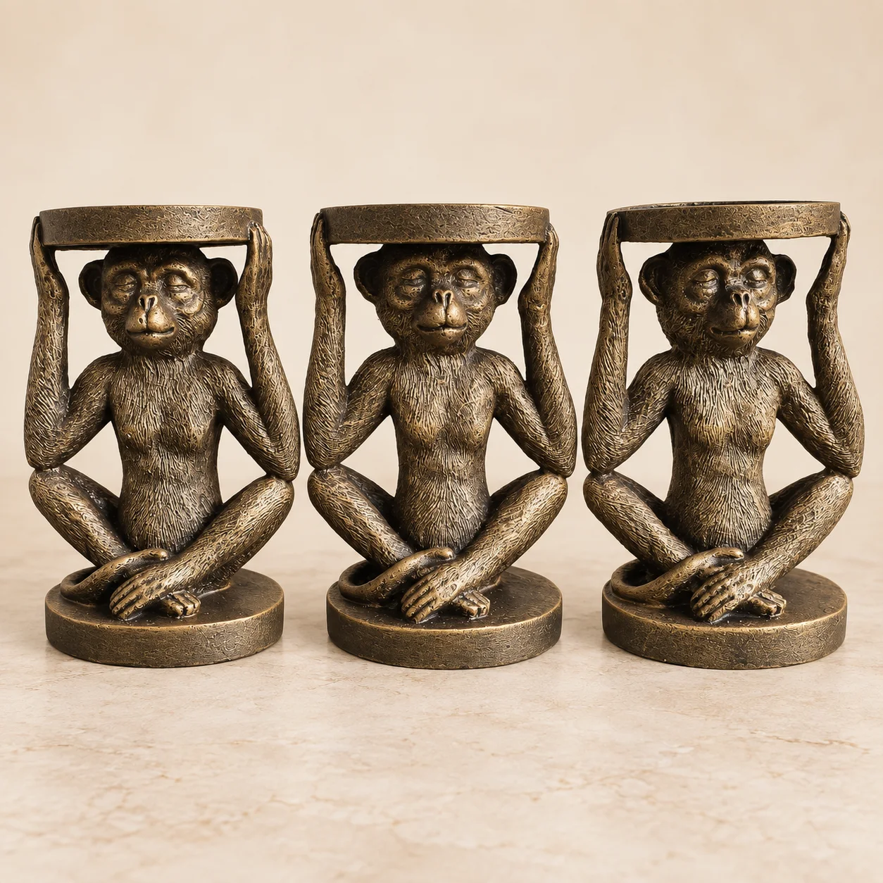 Lot de 3 Porte-Bougies Singes – Décoration Artisanale