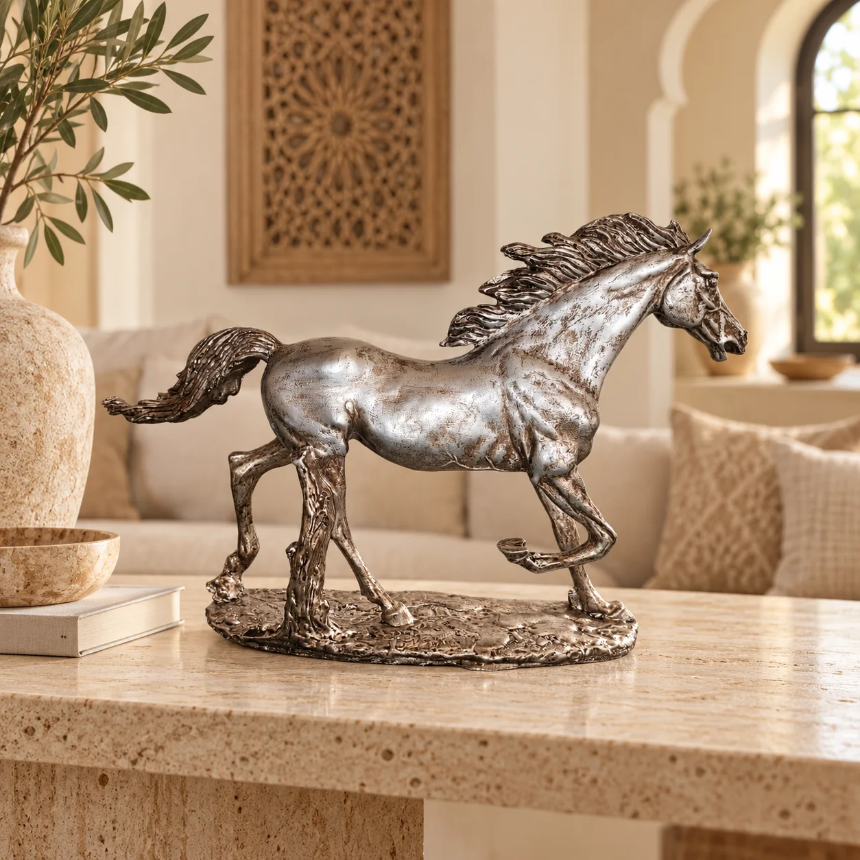 Cheval Majestueux Argenté – Sculpture Décorative