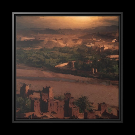 لوحة جدارية مطبوعة على الكانفس لمنظر صحراوي لقصبة مغربية