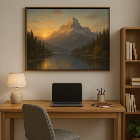 شروق الشمس فوق بحيرة هادئة – لوحة جدارية  فاخرة