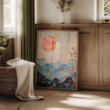 طباعة فنية لجبل ياباني بأسلوب "وابي-سابي