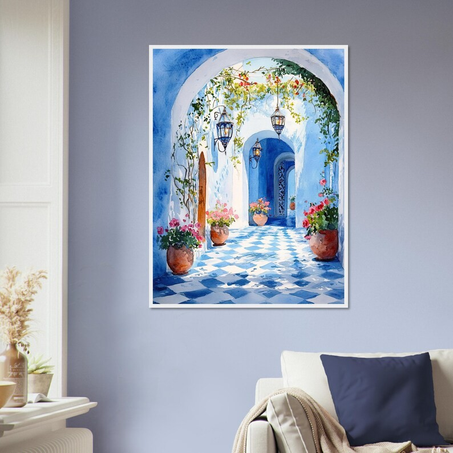 مطبوعة على أجود أنواع الكانفس Blue & White Moroccan Wall Art