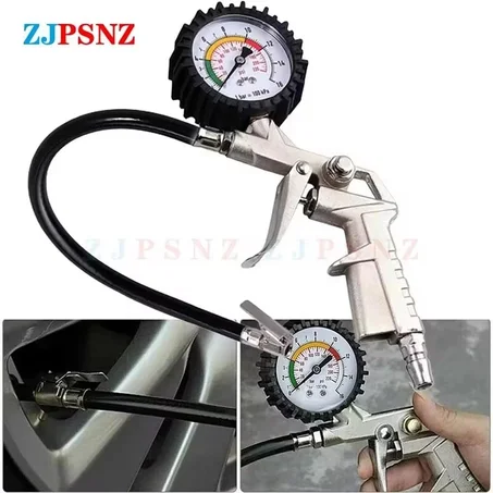 مقياس ومسدس نفخ إطارات احترافي مزدوج القراءة (0-16 بار)