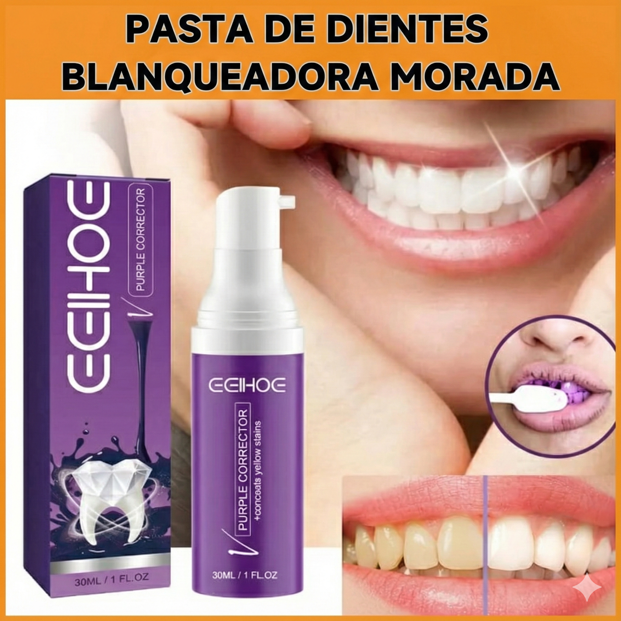 Pasta de dientes blanqueadora morada